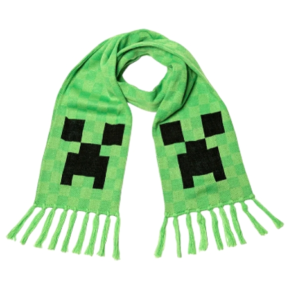 J¡NX Minecraft Creeper Face Fringe Ends Acrylic Knit Scarf Unisex Green Black OS - Picture 15 of 15